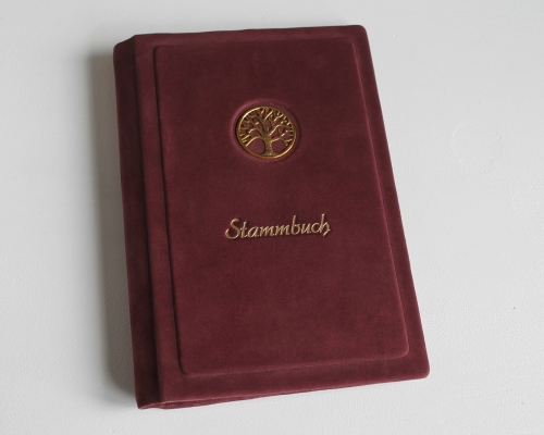 Preview: Stammbuch "Goldene Lebensbaum" aus weinrotem Nubukleder